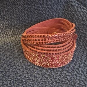 Touchstone Crystal Purple Glitter Wrap Bracelet in Rose Pink